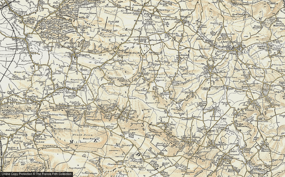 Old Map of Historic Map covering Blagdon Lake in 1899