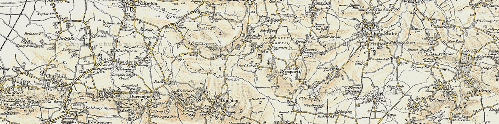 Old map of Blagdon Lake in 1899
