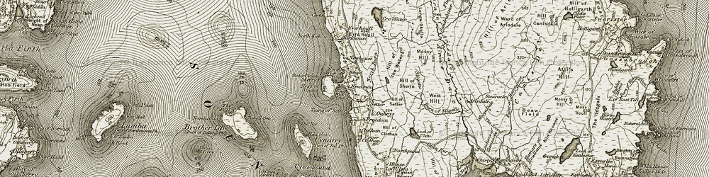 Old map of West Yell in 1912