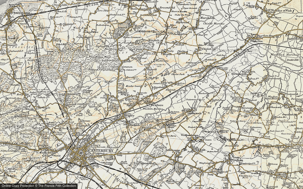 Old Map of Historic Map covering Westbere Marshes in 1898-1899
