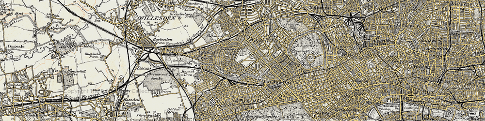 Old map of Westbourne Green in 1897-1909
