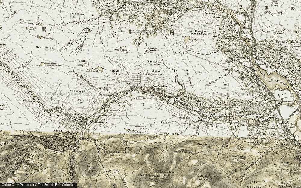 Old Map of Historic Map covering Leathad Leamhach in 1911-1912