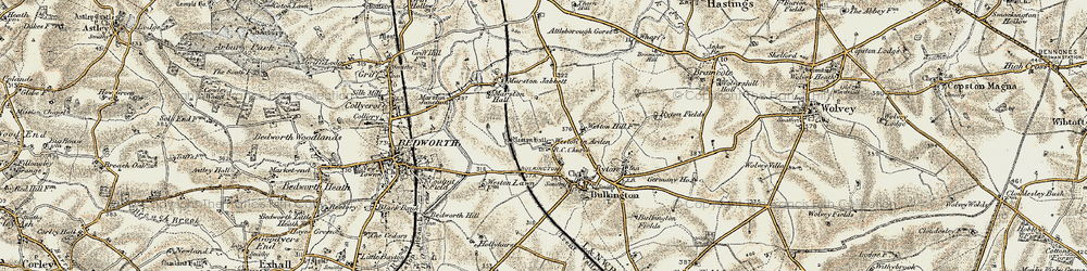 Old map of Weston in Arden in 1901-1902