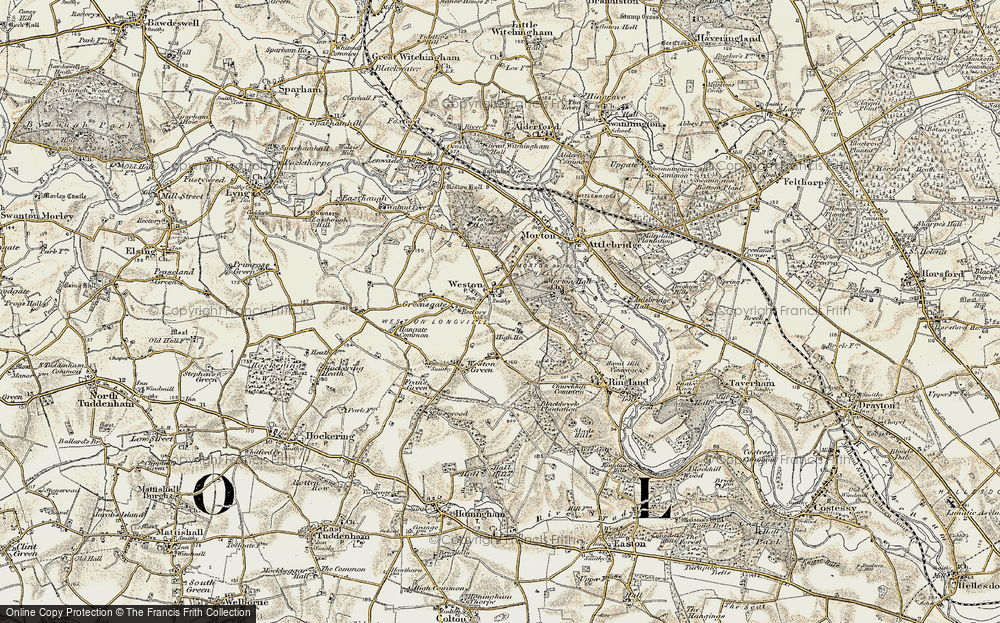 Old Map of Weston Longville, 1901-1902 in 1901-1902
