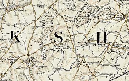 Old map of Weston under Wetherley in 1901-1902