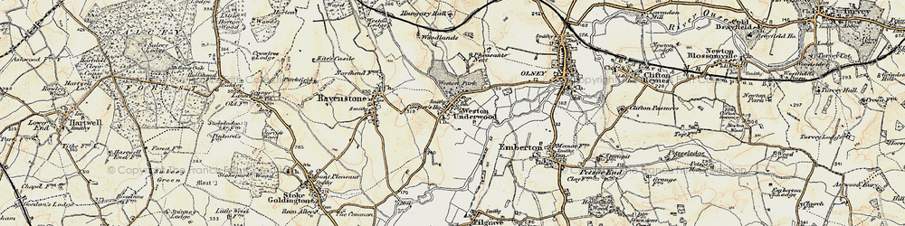 Old map of Weston Underwood in 1898-1901