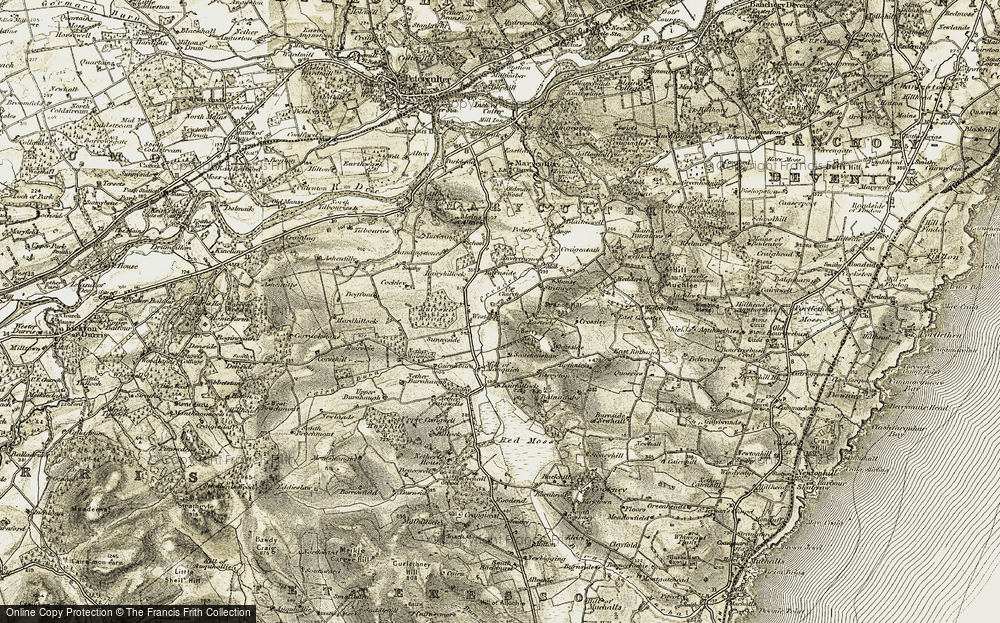 Old Map of Historic Map covering Bogfond in 1908-1909