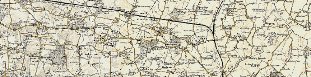 Old map of Wetherden in 1899-1901