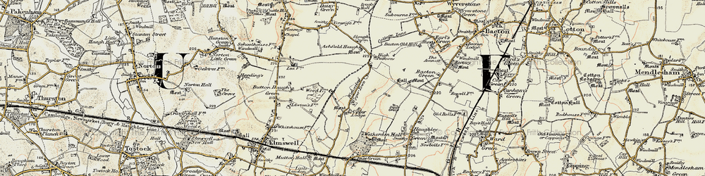 Old map of Wetherden Upper Town in 1899-1901