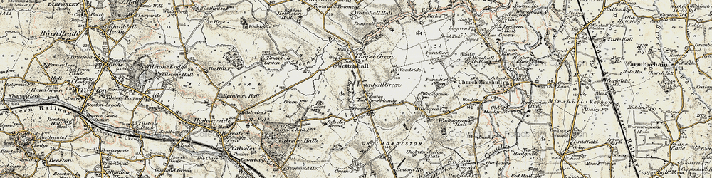 Old map of Wettenhall Green in 1902-1903
