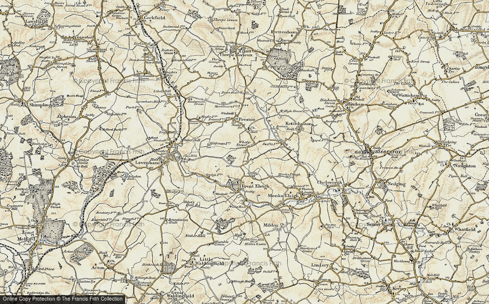 Old Map of Historic Map covering Monks Eleigh Tye in 1899-1901