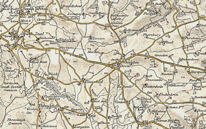 Old map of Whiddon Down in 1899-1900