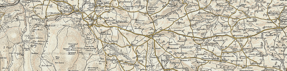 Old map of Whiddon Down in 1899-1900