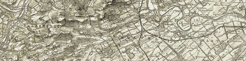 Old map of Bowden Burn in 1901-1904