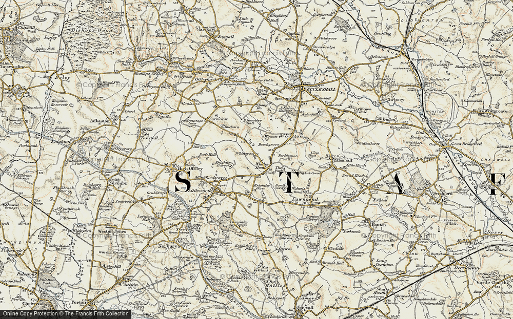 Old Map of Historic Map covering Whitleyeaves in 1902