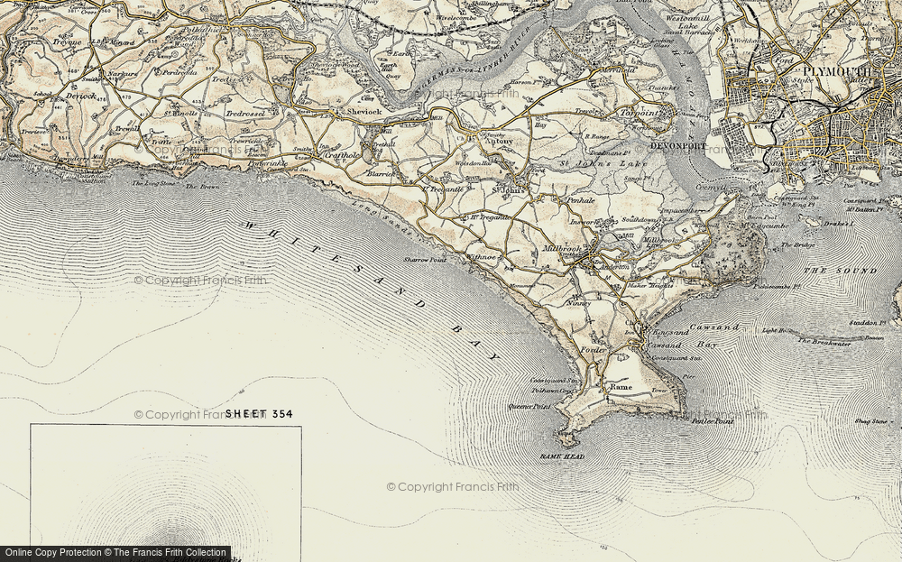 Old Map of Whitsand Bay, 1899-1900 in 1899-1900