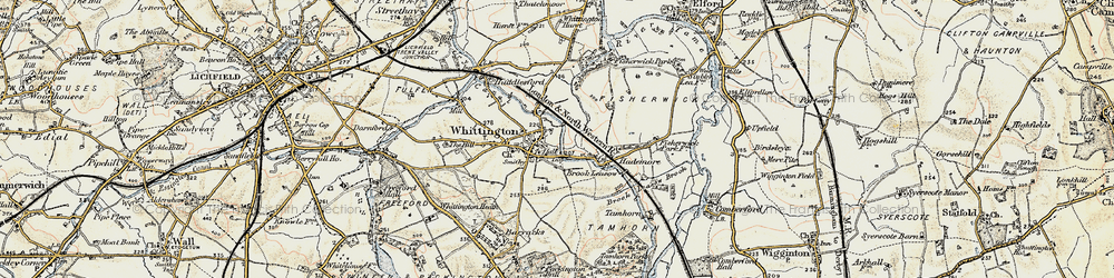Old map of Whittington in 1902