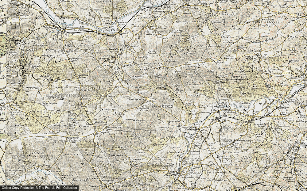 Old Map of Historic Map covering Whittonstall Sproats in 1901-1904