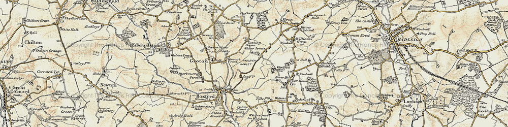 Old map of Wicker Street Green in 1898-1901