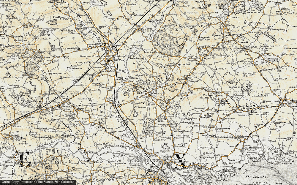 Old Map of Wickham Bishops, 1898 in 1898