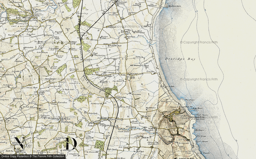 Old Map of Historic Map covering Druridge Bay in 1901-1903