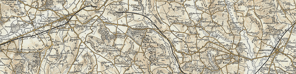 Old map of Widworthy Hill in 1898-1900