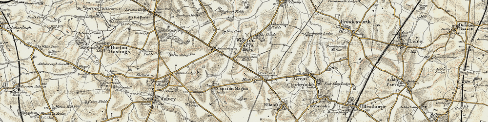 Old map of Wigston Parva in 1901-1902