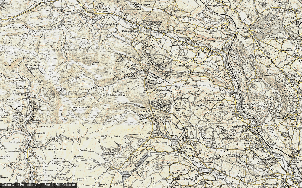 Old Map of Historic Map covering Broomhead Moor in 1903