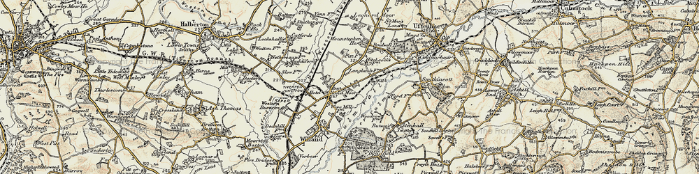 Old map of Willand Moor in 1898-1900