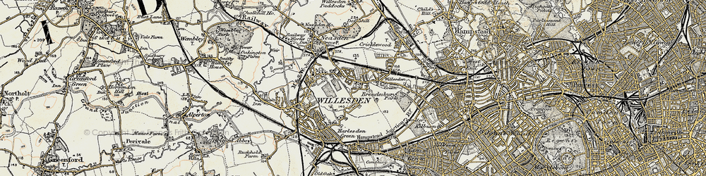 Old map of Willesden in 1897-1909