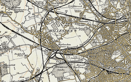 Old map of Willesden Green in 1897-1909