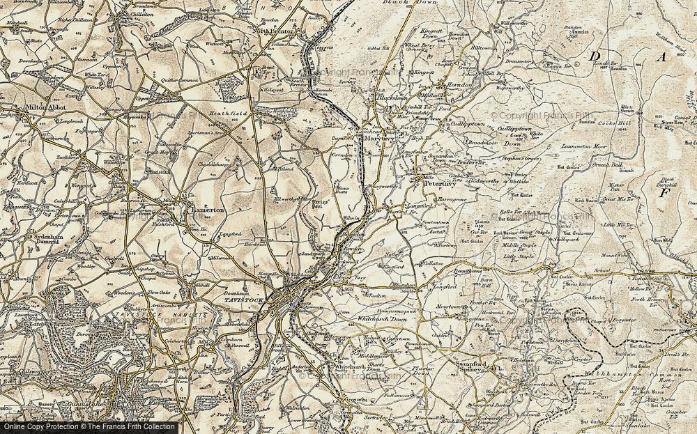Old Map of Historic Map covering Kilworthy in 1899-1900