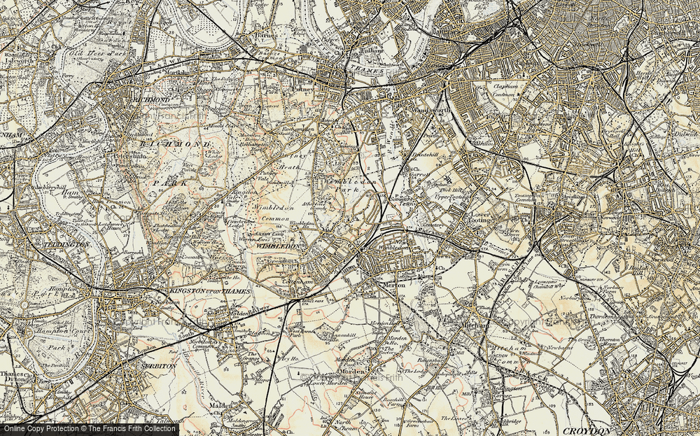 Old Map of Historic Map covering Wimbledon Park in 1897-1909