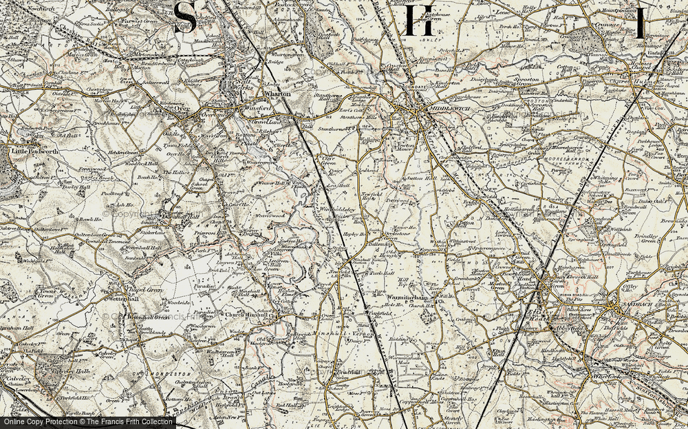 Old Map of Historic Map covering Wimboldsley Grange in 1902-1903