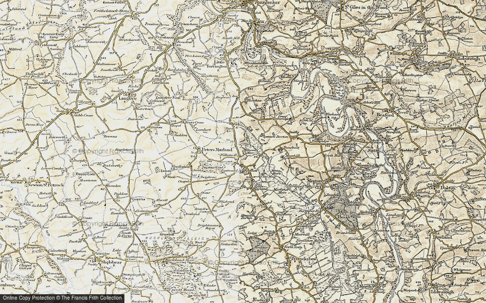 Old Map of Historic Map covering Winswell Moor in 1900