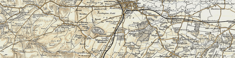 Old map of Winterbourne Faringdon Village in 1899