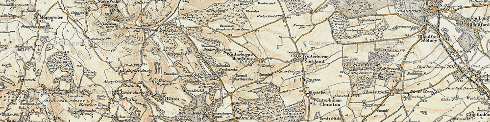 Old map of Winterborne Houghton in 1897-1909