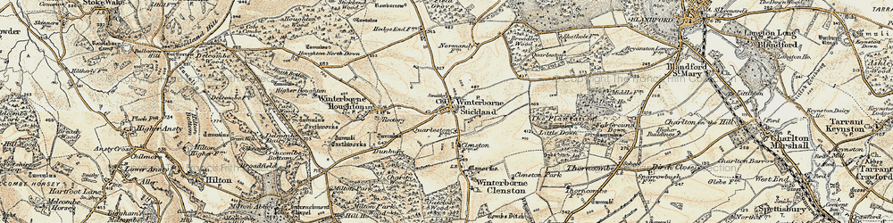 Old map of Winterborne Stickland in 1897-1909