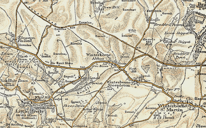 Old map of Winterbourne Abbas in 1899