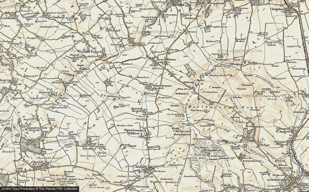 Old Map of Historic Map covering Berwick Bassett Clump in 1898-1899