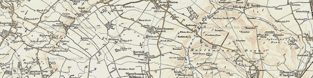Old map of Berwick Bassett Clump in 1898-1899