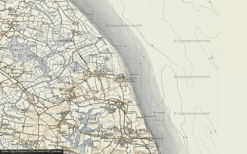 Old Map of Historic Map covering Winterton Dunes (Nature Reserve) in 1901-1902