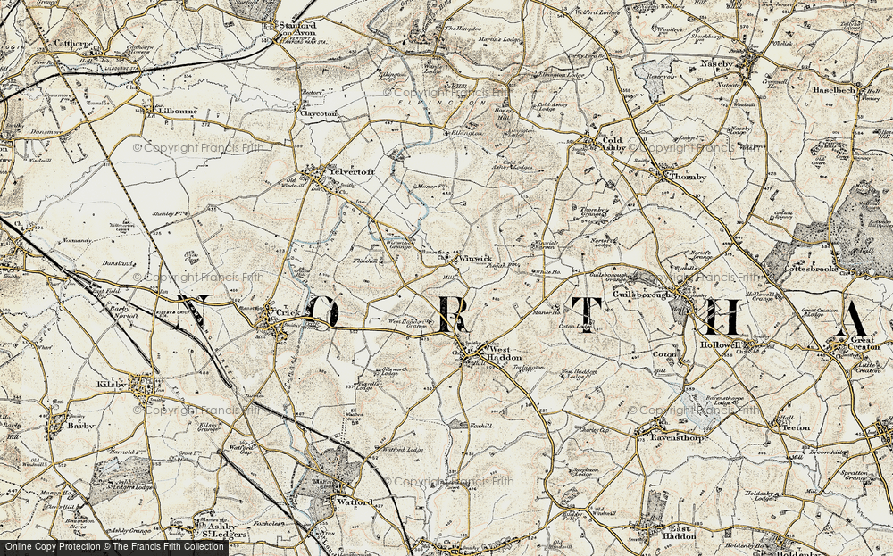 Old Map of Historic Map covering Winwick Grange in 1901