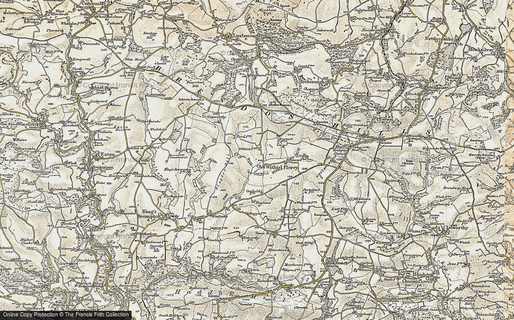 Old Map of Historic Map covering Wivelscombe Barrow in 1898-1900
