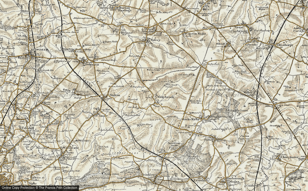 Old Map of Historic Map covering Withybrook Grange in 1901-1902