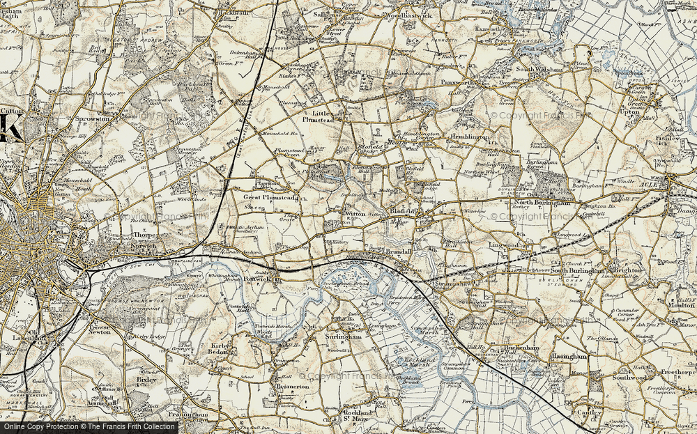 Old Map of Historic Map covering Brundall Gardens in 1901-1902