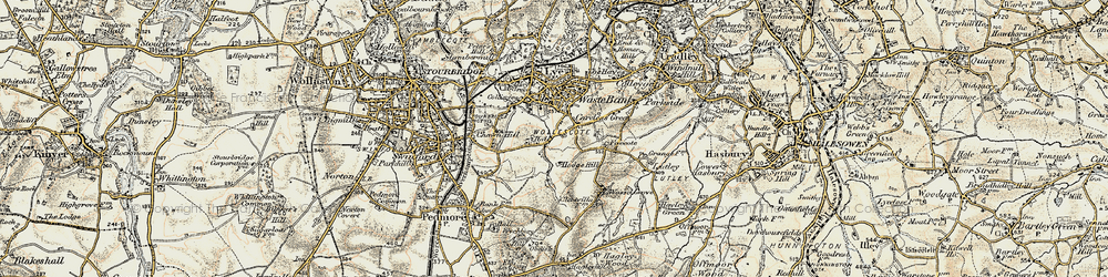 Old map of Wollescote in 1901-1902