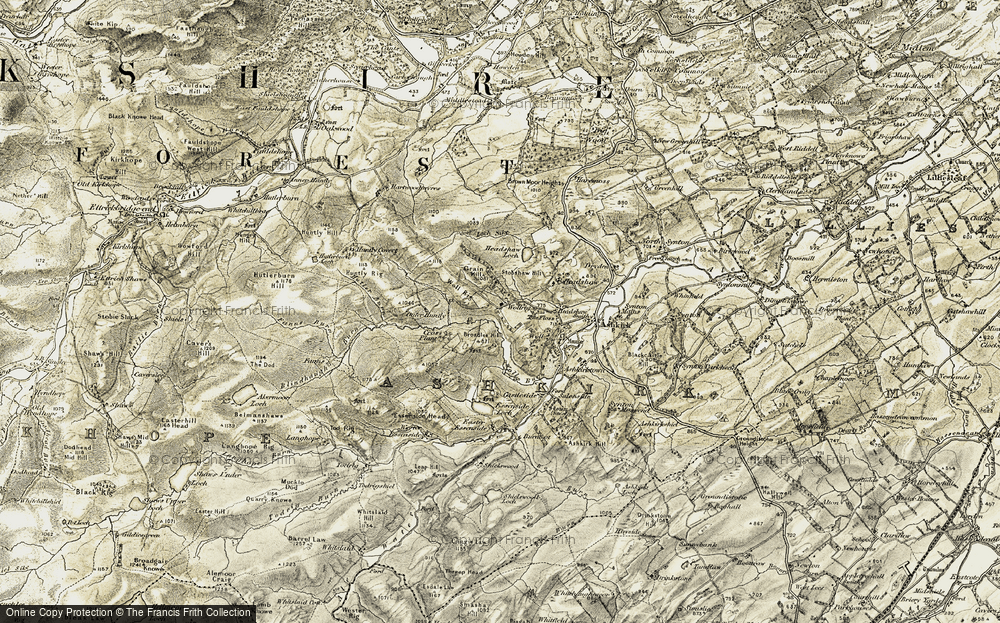 Old Map of Historic Map covering Broadlee Hill in 1901-1904
