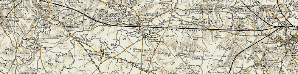 Old map of Wolston in 1901-1902