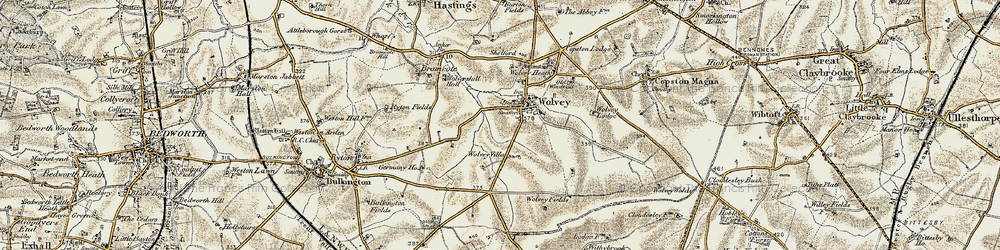 Old map of Wolvey in 1901-1902